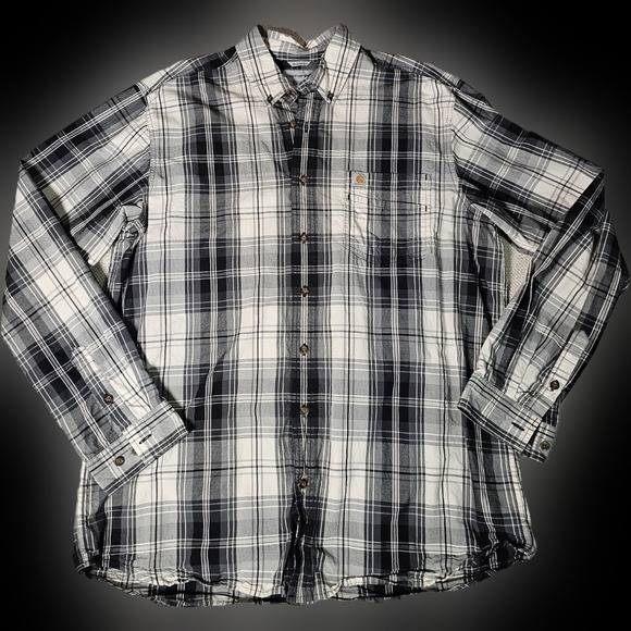 Carhartt XL Tall Plaid Button Up 100% Cotton Shirt Single Breast Pocket Size - Picture 5 of 16